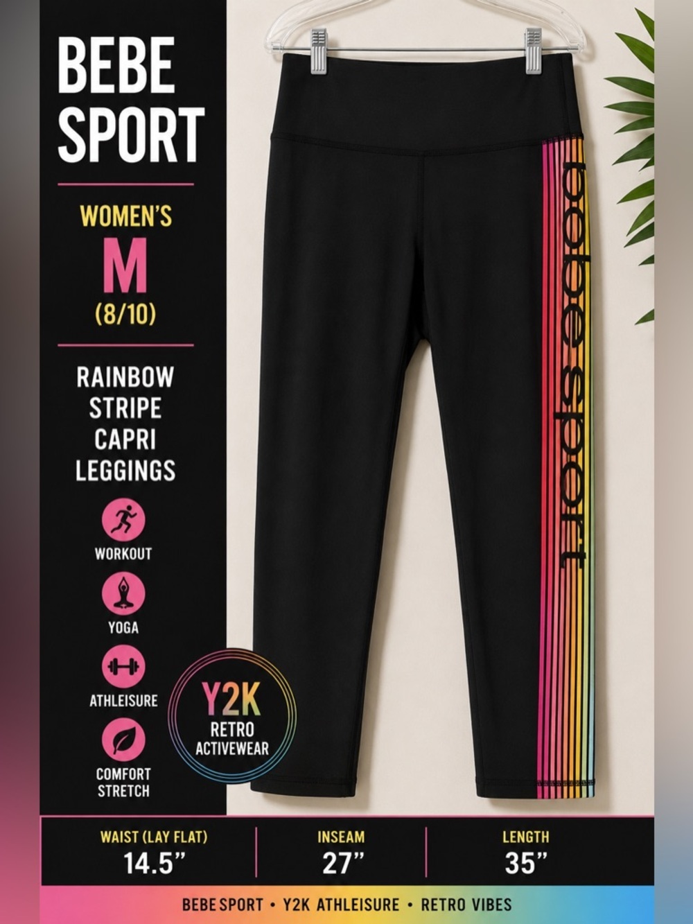 Bebe Sport Y2K Rainbow Stripe Capri Leggings Medium Athleisure